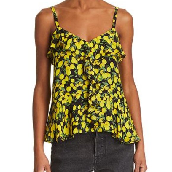 PARKER Silk Blend Lemon Print Ruffle Tank Top - Picture 8 of 9